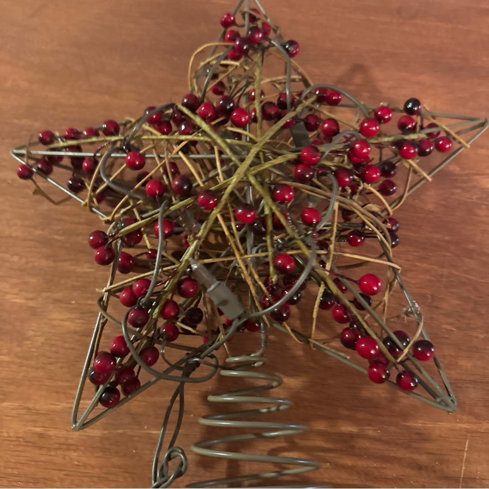 Wire Star Tree Topper with Red Accents